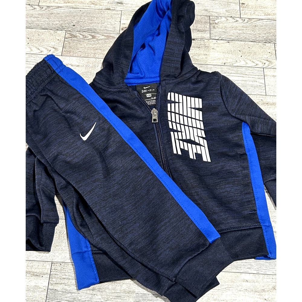NIKE Dri-Fit Hoodie Jacket & Jogger Pants Track Set Blue/Gray Baby 12 Months